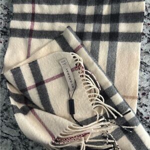 Burberry Cream and Black Plaid Scarf